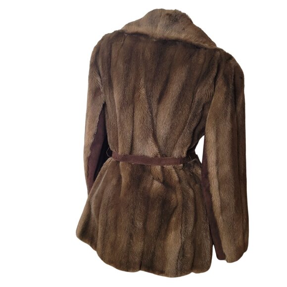 Luxurious Faux Fur & Leather Belted Coat Jacket Made In England - Picture 3 of 16